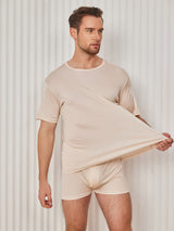 [Beige] SilkSilky-NL Korte Mouw Crew Hals Heren T-Shirt 003