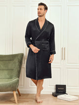 [Zwart] SilkSilky-NL 19Momme Lange Mouw Mens Robe 003