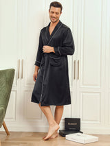 [Zwart] SilkSilky-NL 19Momme Lange Mouw Mens Robe 004