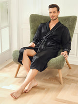 [Zwart] SilkSilky-NL 19Momme Lange Mouw Mens Robe 006