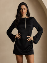 [Zwart] SilkSilky-NL Long Sleeve Boat Neck Jurk 001