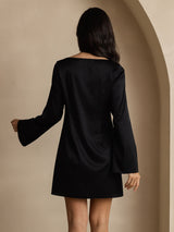 [Zwart] SilkSilky-NL Long Sleeve Boat Neck Jurk 002