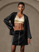 [Zwart] SilkSilky-NL 19Momme Lange Mouw Dames Bovenkleding 001