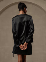 [Zwart] SilkSilky-NL 19Momme Lange Mouw Dames Bovenkleding 002