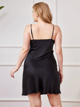 [Zwart] SilkSilky-NL Spaghetti Bandjes V Hals Grote maten Jurk 002
