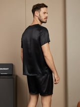 [Zwart] SilkSilky-NL Short Sleeve Round Neck Heren Pyjama Set 002