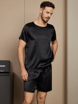 [Zwart] SilkSilky-NL Short Sleeve Round Neck Heren Pyjama Set 003