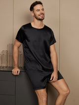 [Zwart] SilkSilky-NL Short Sleeve Round Neck Heren Pyjama Set 004
