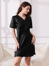 [Zwart] SilkSilky-NL Korte Mouw V Hals Nachthemd 003
