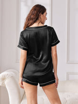 [Zwart] SilkSilky-NL Korte Mouw Womens Pajamas 002