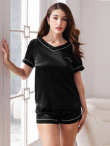 [Zwart] SilkSilky-NL Korte Mouw Womens Pajamas 003