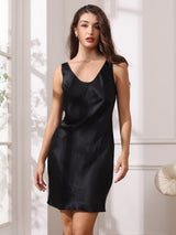 [Zwart] SilkSilky-NL Mouwloos Diepe Ronde Hals Nachthemd 004