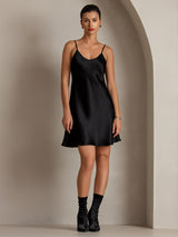 [Zwart] SilkSilky-NL Spaghetti Bandjes V Hals Jurk 005