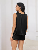 [Zwart] SilkSilky-NL Sleeveless Split Dames Pyjama Set 002
