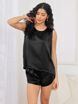 [Zwart] SilkSilky-NL Sleeveless Split Dames Pyjama Set 003