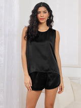 [Zwart] SilkSilky-NL Sleeveless Split Dames Pyjama Set 005