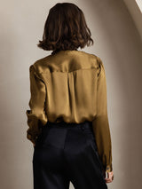 [Bruin] SilkSilky-NL 19Momme Lange Mouw Strikhals Blouse 002