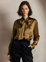 [Bruin] SilkSilky-NL 19Momme Lange Mouw Strikhals Blouse 003