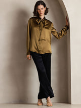 [Bruin] SilkSilky-NL 19Momme Lange Mouw Strikhals Blouse 006