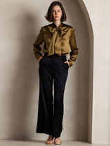[Bruin] SilkSilky-NL 19Momme Lange Mouw Strikhals Blouse 007