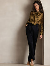 [Bruin] SilkSilky-NL 19Momme Lange Mouw Strikhals Blouse 008