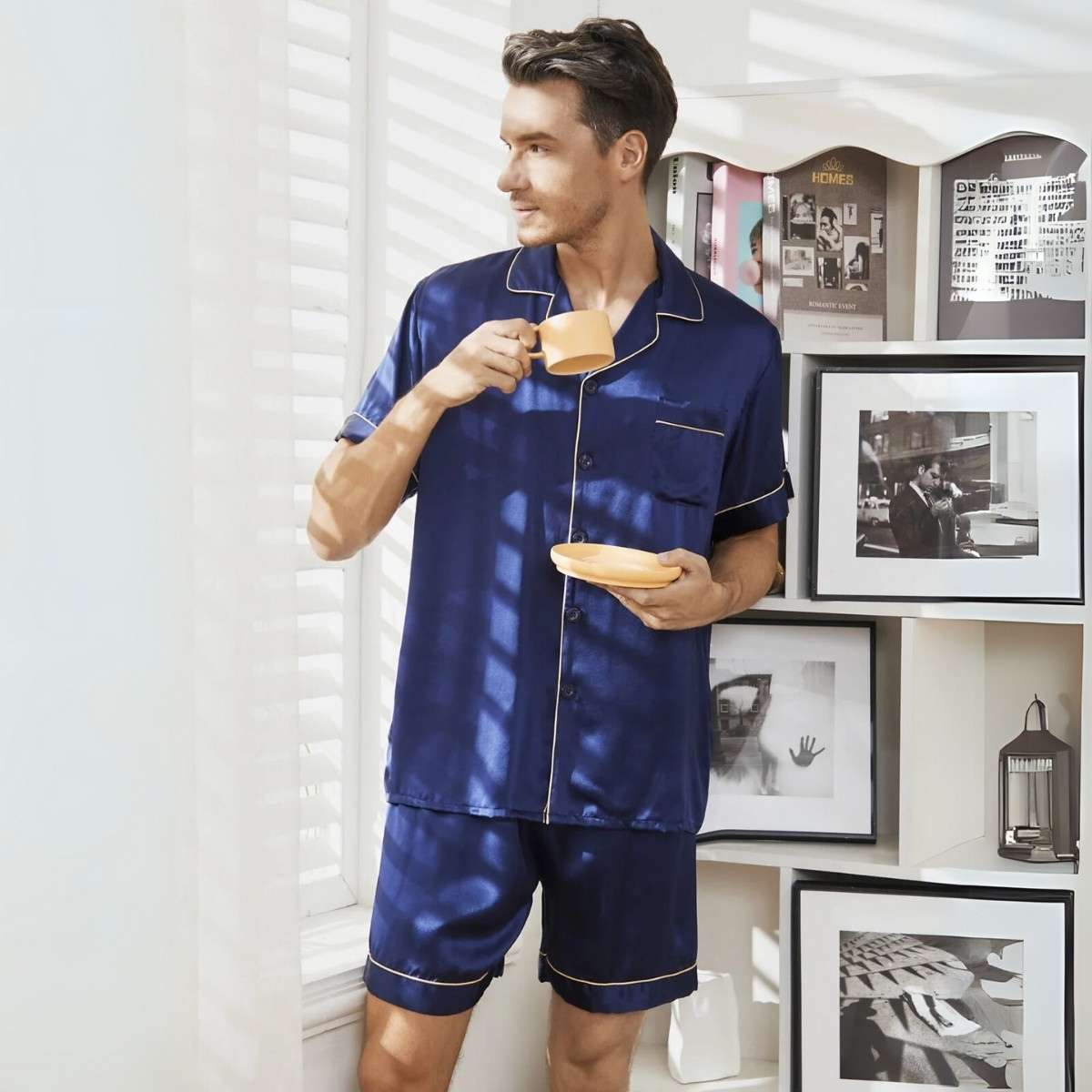 [Zwart] SilkSilky-NL 19Momme Pure Silk Mens Sleep Bottoms 001