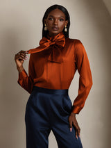 [Karamel] SilkSilky-NL Long Sleeve Tie Neck Blouse 001