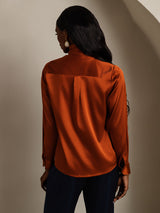 [Karamel] SilkSilky-NL Long Sleeve Tie Neck Blouse 002