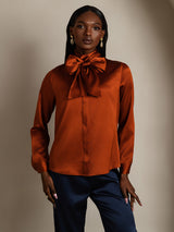 [Karamel] SilkSilky-NL Long Sleeve Tie Neck Blouse 003