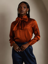 [Karamel] SilkSilky-NL Long Sleeve Tie Neck Blouse 004