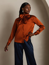 [Karamel] SilkSilky-NL Long Sleeve Tie Neck Blouse 005