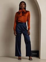 [Karamel] SilkSilky-NL Long Sleeve Tie Neck Blouse 006