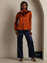 [Karamel] SilkSilky-NL Long Sleeve Tie Neck Blouse 007