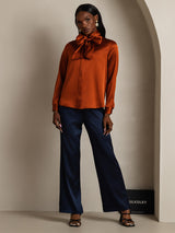 [Karamel] SilkSilky-NL Long Sleeve Tie Neck Blouse 008