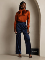 [Karamel] SilkSilky-NL Long Sleeve Tie Neck Blouse 009