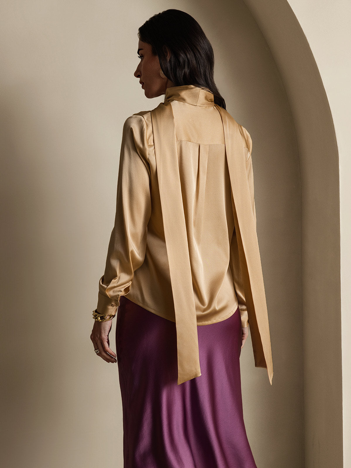 [Champagne] SilkSilky-NL 19Momme Zijde Lange Mouw Blouse 002