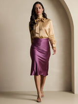 [Champagne] SilkSilky-NL Long Sleeve Tie Neck Blouse 006