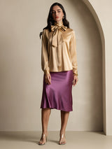 [Champagne] SilkSilky-NL Long Sleeve Tie Neck Blouse 010