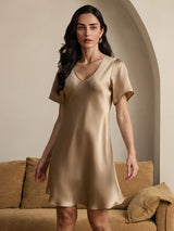 [Champagne] SilkSilky-NL Korte Mouw V Hals Nachthemd 003