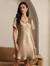 [Champagne] SilkSilky-NL Korte Mouw V Hals Nachthemd 005