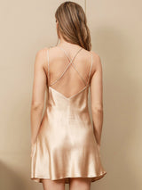 [Champagne] SilkSilky-NL Spaghetti Bandjes V Hals Jurk 002