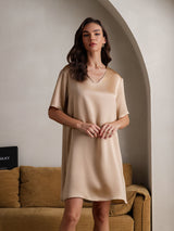 [Champagne] SilkSilky-NL Halve Mouw V Hals Nachthemd 004