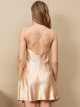 [Champagne] SilkSilky-NL Spaghetti Strap V Neck Nachthemd 001