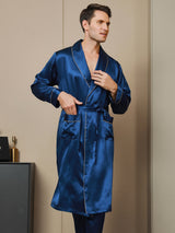 [Donkerblauw] SilkSilky-NL 19Momme Lange Mouw Mens Robe 001