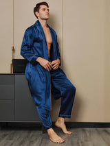 [Donkerblauw] SilkSilky-NL 19Momme Lange Mouw Mens Robe 003
