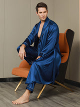 [Donkerblauw] SilkSilky-NL 19Momme Lange Mouw Mens Robe 004