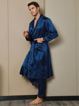 [Donkerblauw] SilkSilky-NL 19Momme Lange Mouw Mens Robe 005
