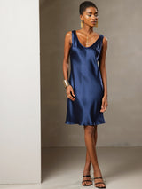 [Donkerblauw] SilkSilky-NL Mouwloos Diepe Ronde Hals Jurk 005