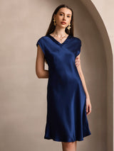 [Donkerblauw] SilkSilky-NL Mouwloos Jurk 001