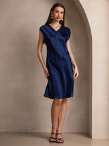 [Donkerblauw] SilkSilky-NL Mouwloos Jurk 006